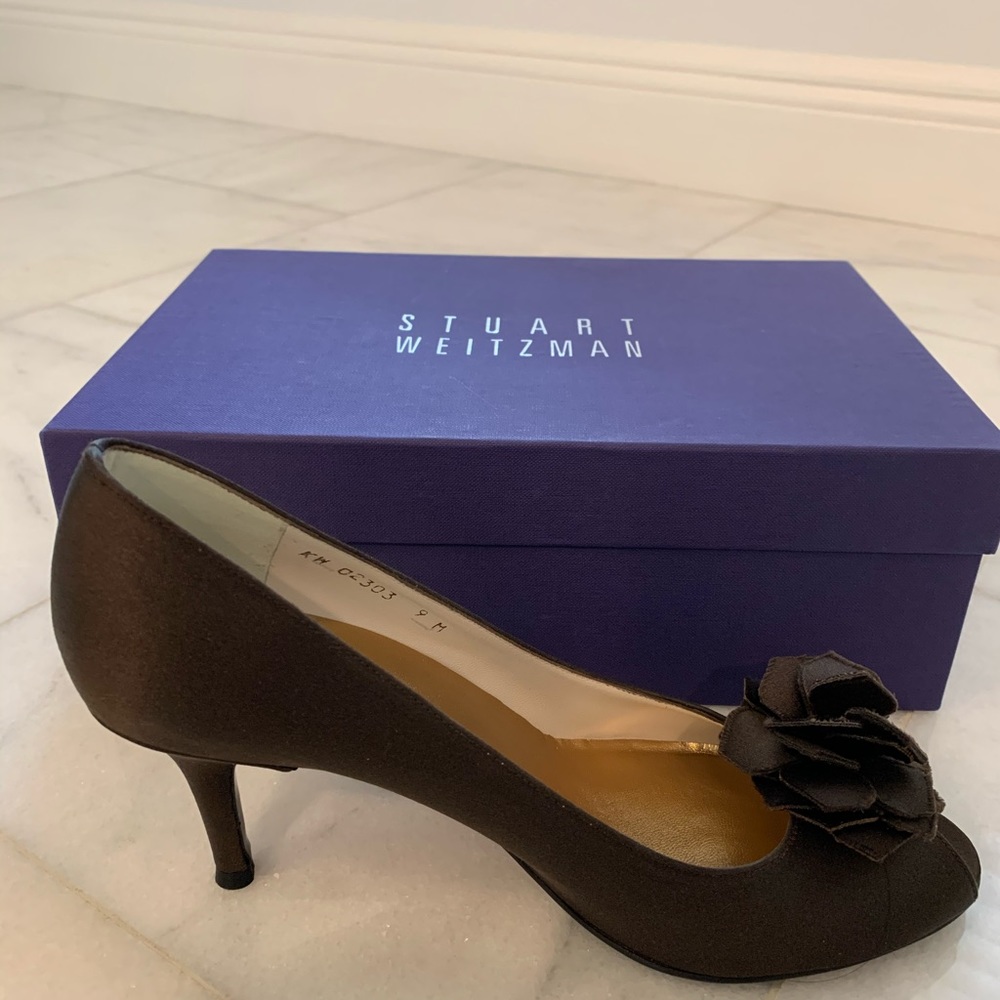 Stuart Weitzman satin chocolate heel size 9
